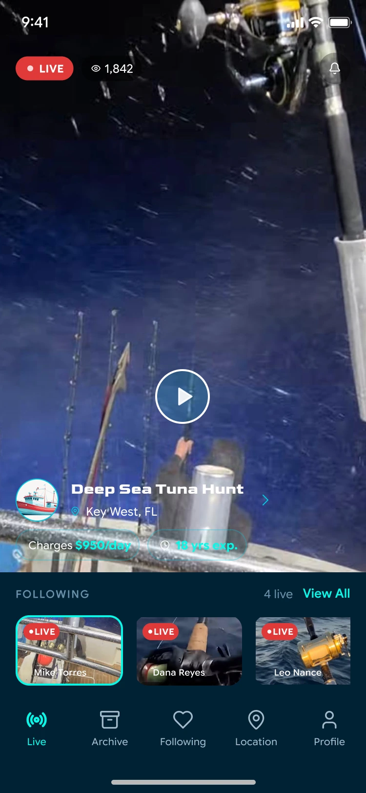 Game On Fishing live app screen